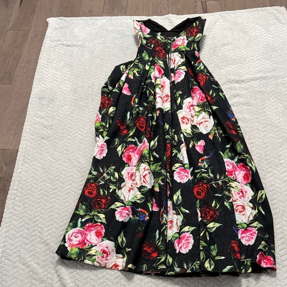 Sherri Hill Black Dress  with Red and Pink Floral Design - Picture 9 of 12